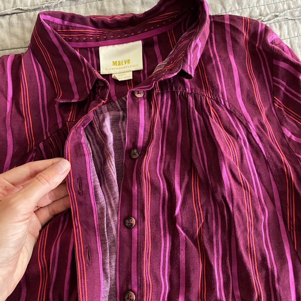Anthropologie Maeve Purple and Pink Striped Top